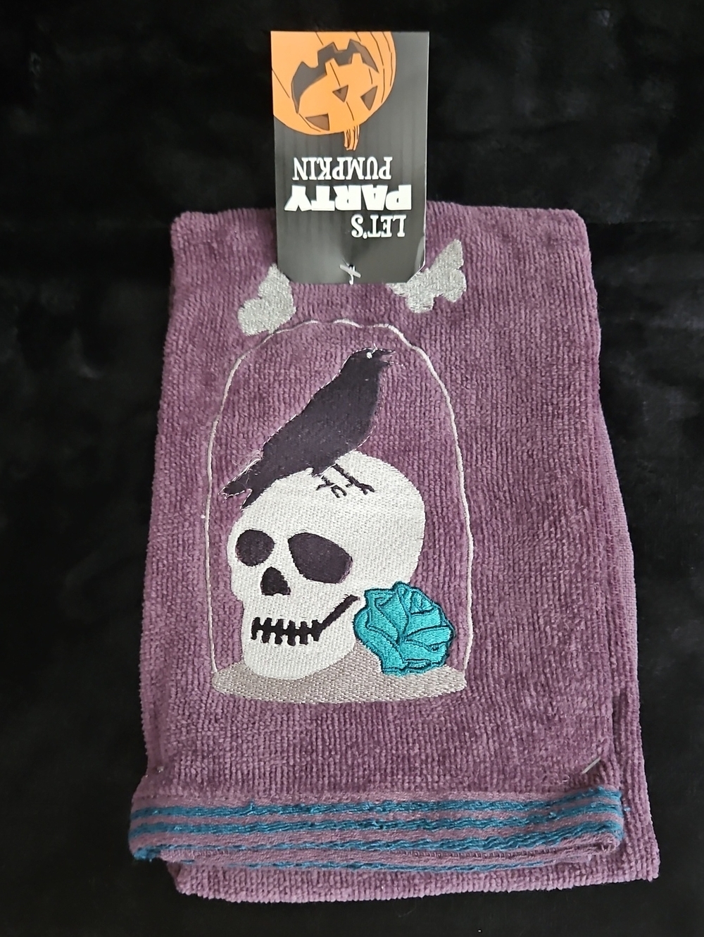 Purple Skull & Crow Decorative Hand Towel